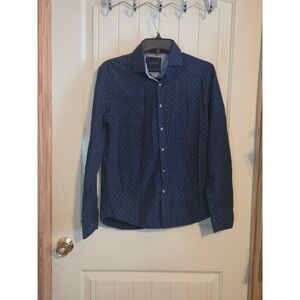 Cactus Man Ricky Singh Navy Blue Polka Dot Slim Fit Button Down Shirt Mens Small